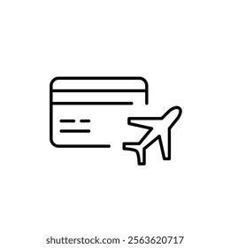 Credit card and airplane. Airline bonus, global payment on the go, flexible travel. Multiple currency accounts. Pixel perfect vector icon