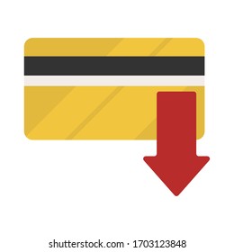 Credit card with arrow down flat style icon. Vector.