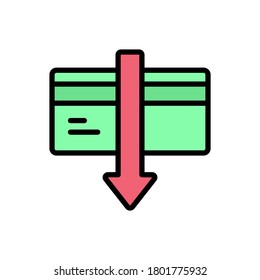 Tarjeta de crédito, flecha, icono abajo. Color simple con elementos de vector de contorno de iconos económicos para ui y ux, sitio web o aplicación móvil