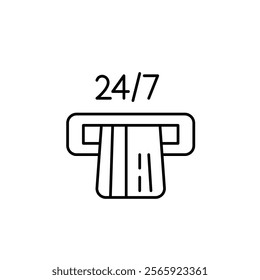 Credit card in ATM. 24 7 cash withdrawal. Pixel perfect vector icon