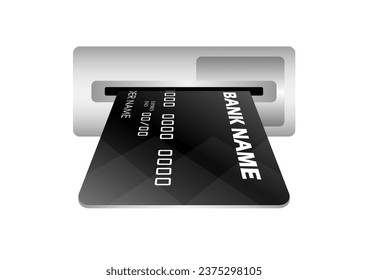 Credit Card, ATM Card or Debit Card Inserting into ATM Machine Card Slot. Vector Illustration Isolated on White Background. 