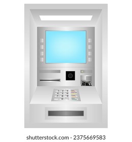 Credit Card, ATM Card or Debit Card Inserting into ATM Machine Card Slot. Vector Illustration Isolated on White Background. 