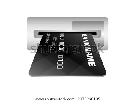 Credit Card, ATM Card or Debit Card Inserting into ATM Machine Card Slot. Vector Illustration Isolated on White Background. 