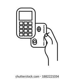Icono de tarjeta de crédito o cajero automático. Ilustración del uso de una tarjeta de crédito al comprar. Pies coloreables y editables 10 ilustraciones vectoriales.