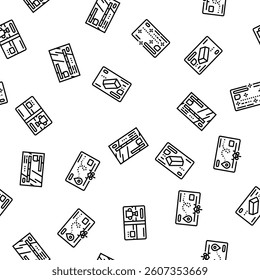 credit card bank payment money vector seamless pattern thin line illustration