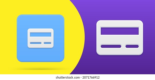 Credit card for banking account e money payment 3d simple icon button set vector illustration. Plastic commercial currency with secure chip for contactless shopping epay financial transaction logo