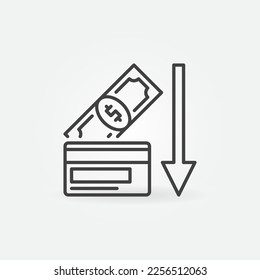 Credit Card and Banknote with Arrow vector Devaluation concept outline icon or symbol
