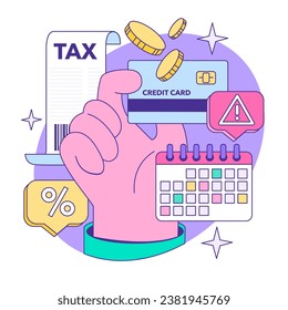 Credit card. Bank-offered financing of purchases. Individual and business credit card. Credit arrangements and rating. Flat vector illustration