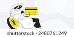 Credit card bill character flat vector concept operation hand drawn illustration
