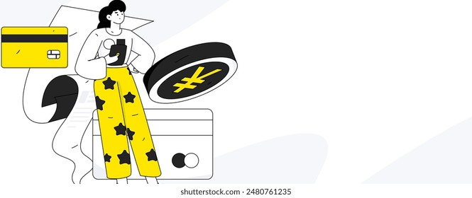 Credit card bill character flat vector concept operation hand drawn illustration
