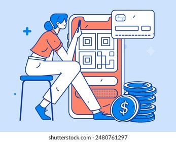 Credit card bill character flat vector concept operation hand drawn illustration
