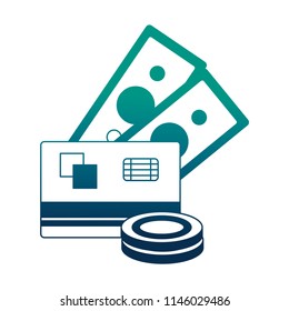 credit card with bills and coins