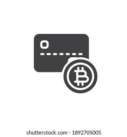 Credit card and bitcoin vector icon. filled flat sign for mobile concept and web design. Cryptocurrency payment glyph icon. Symbol, logo illustration. Vector graphics