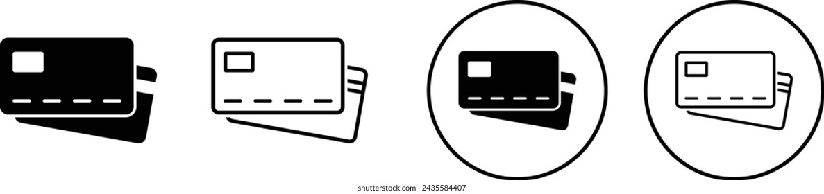 Credit card black icon set. Bank payment card. Vector illustration.