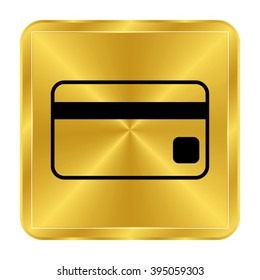 Credit card - black vector icon;  gold button