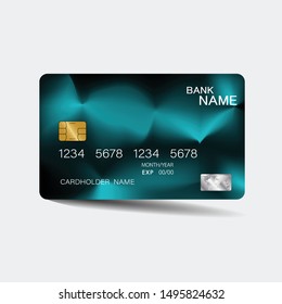 Credit card. With blue elements desing. And inspiration from abstract. On white background. Glossy plastic style. 