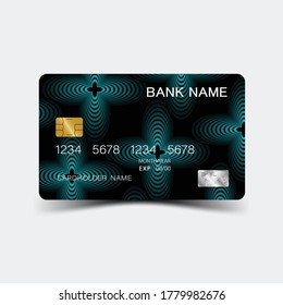 Credit card. With blue elements desing. And inspiration from abstract. On white background. Glossy plastic style. 