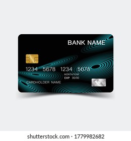Credit card. With blue elements desing. And inspiration from abstract. On white background. Glossy plastic style. 
