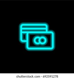Credit card blue glowing neon ui ux icon. Glowing sign logo vector