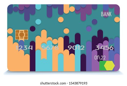 Credit card blue isolated on grey background with shadow. Vector, eps 10. Detailed glossy credit card concept. Abstract design for business, payment history, shopping malls, web, print.