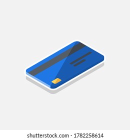 Credit card Blue right view - White Stroke+Shadow icon vector isometric. Flat style vector illustration.