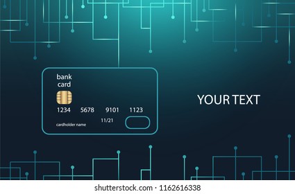 Credit card blue template. Abstract background with business concepts of a bank card, new technology. Abstract design for business. Vector illustration.