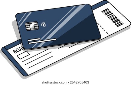 Credit card and boarding pass illustration representing travel and payment options
