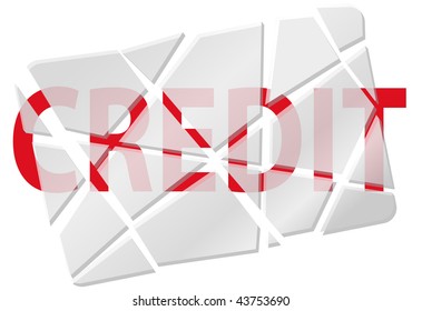 A credit card broken or cut to pieces to symbolize bad debt and other credit problems.