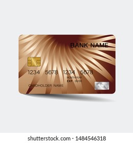 Credit card. With brown elements desing. And inspiration from abstract. On white background. Glossy plastic style. 