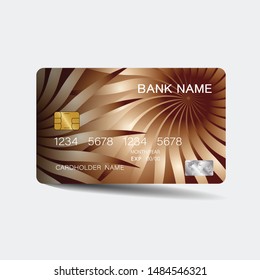Credit card. With brown elements desing. And inspiration from abstract. On white background. Glossy plastic style. 
