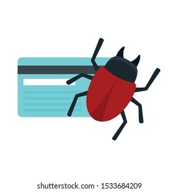 Credit card bug icon. Flat illustration of credit card bug vector icon for web design