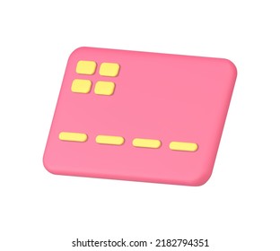 Credit card business financial transaction contactless payment shopping order retail realistic 3d icon vector illustration. Pink isometric e money pay system digital finance transfer device