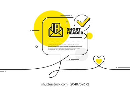 Credit Card By Mail Icon. Continuous Line Check Mark Chat Bubble. Payment Sign. Finance Symbol. Credit Card Icon In Chat Comment. Talk With Heart Banner. Vector