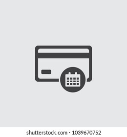 Credit Card with calendar Icon in a flat design in a black color.