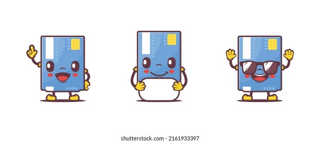 credit card cartoon mascot with different expressions. vector illustration isolated on a white background