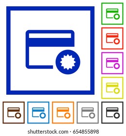 Credit card certified service provider flat color icons in square frames on white background