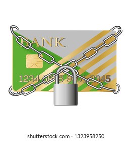 Credit card with chains and pad lock. Concept of protection. flat illustration concept for web banners, web and mobile app, web sites, infographics.