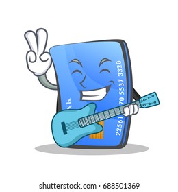 credit card character cartoon with guitar