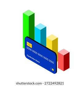 credit card with chart. Icon saving or accumulation of money, investment. Icon piggy bank in a isometric style. illustrator vector.

