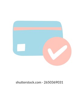 Cartão de crédito e marca de verificação: ilustração manuscrita de pagamento de cartão de crédito concluída