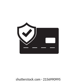Credit card checked icon in black flat glyph, filled style isolated on white background