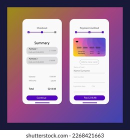 Credit Card Checkout Form Blue Pink Purple UI Mobile Vector Design