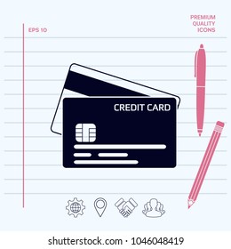 Credit card with a chip and magnetic stripe -  icon