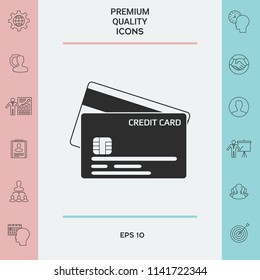 Credit card with a chip and magnetic stripe -  icon