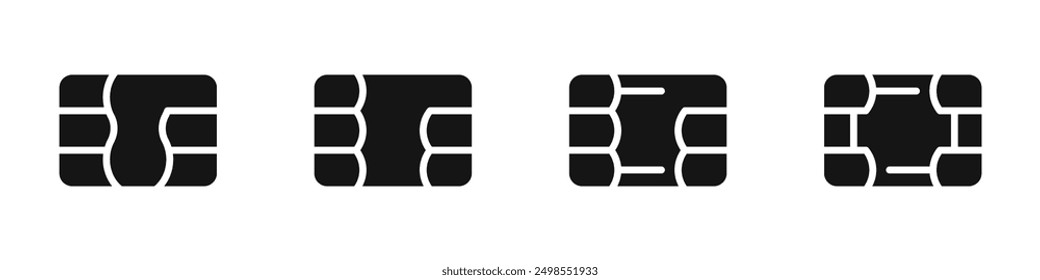 Credit card chip symbols. EMV chips for banking plastic card. Digital Nfc technology. Bank payment symbols.