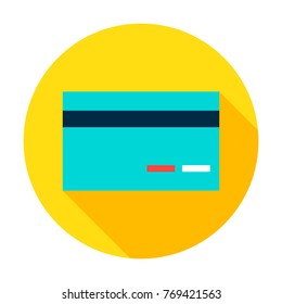 Credit Card Circle Icon. Vector Illustration Flat Style with Long Shadow.