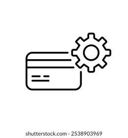 Credit card and cogwheel. Account management tools. Custom settings or scheduled payments. Pixel perfect, editable stroke icon