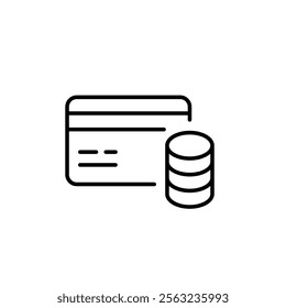 Credit card and coin stack. Smart spending, expenses management. Pixel perfect vector icon