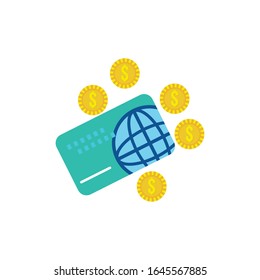 credit card and coins money flat style icon vector illustration design
