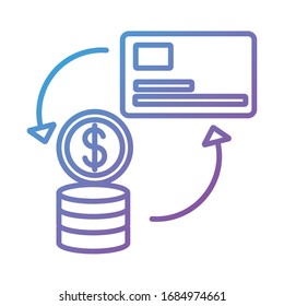 credit card and coins payment online line degradient style vector illustration design